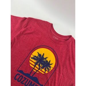 C&M Mens XL Cozumel Mexico Palm Tree Sunset Graphic T Shirt Red